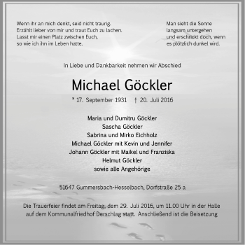 Anzeige von Michael Göckler von  Anzeigen Echo 