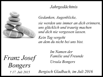 Anzeige von Franz Josef Bongers von Kölner Stadt-Anzeiger / Kölnische Rundschau / Express