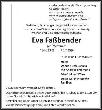 Anzeige von Eva Faßbender von  Schlossbote/Werbekurier 