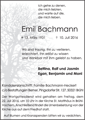 Anzeige von Emil Bachmann von  Schlossbote/Werbekurier 