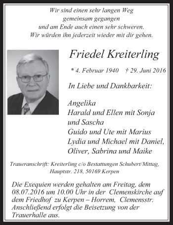 Anzeige von Friedel Kreiterling von  Werbepost 