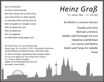 Anzeige von Heinz Graß von  Bergisches Handelsblatt 