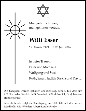 Anzeige von Willi Esser von Kölner Stadt-Anzeiger / Kölnische Rundschau / Express