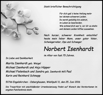Anzeige von Norbert Isenhardt von Kölner Stadt-Anzeiger / Kölnische Rundschau / Express
