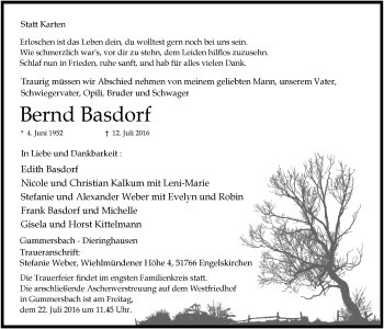 Anzeige von Bernd Basdorf von  Anzeigen Echo 