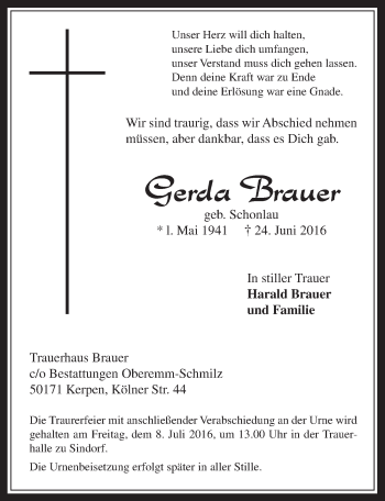 Anzeige von Gerda Brauer von  Werbepost 