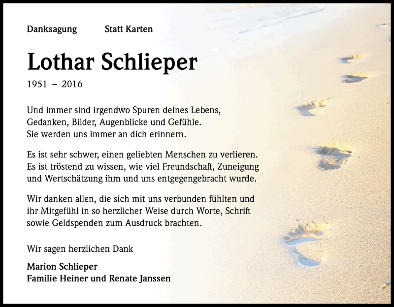  Traueranzeige für Lothar Schlieper vom 09.07.2016 aus Kölner Stadt-Anzeiger / Kölnische Rundschau / Express