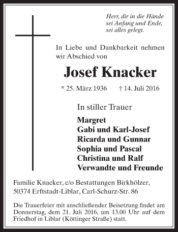 Anzeige von Josef Knacker von  Werbepost 