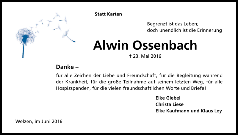  Traueranzeige für Alwin Ossenbach vom 02.07.2016 aus Kölner Stadt-Anzeiger / Kölnische Rundschau / Express