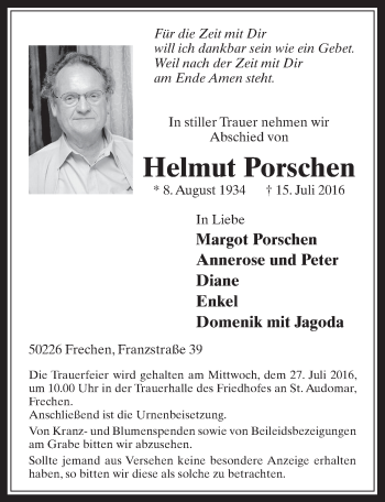 Anzeige von Helmut Porschen von  Wochenende 