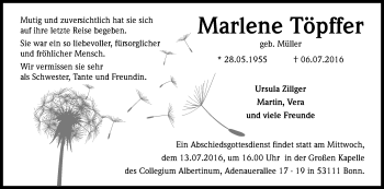 Anzeige von Marlene Töpffer von Kölner Stadt-Anzeiger / Kölnische Rundschau / Express