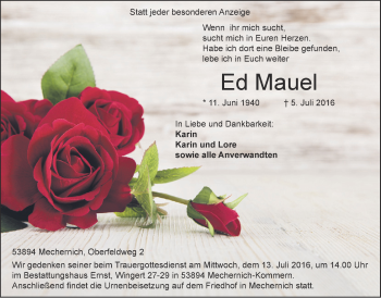 Anzeige von Ed Mauel von  Blickpunkt Euskirchen 