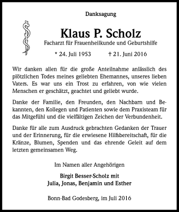 Anzeige von Klaus Scholz von Kölner Stadt-Anzeiger / Kölnische Rundschau / Express