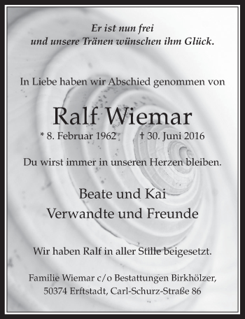 Anzeige von Ralf Wiemar von  Werbepost 