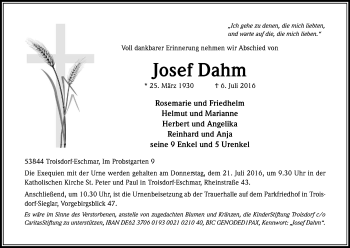 Anzeige von Josef Dahm von Kölner Stadt-Anzeiger / Kölnische Rundschau / Express
