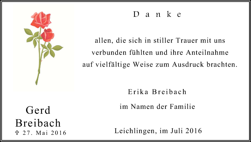  Traueranzeige für Gerd Breibach vom 09.07.2016 aus Kölner Stadt-Anzeiger / Kölnische Rundschau / Express