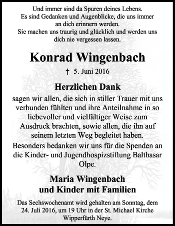 Anzeige von Konrad Wingenbach von Kölner Stadt-Anzeiger / Kölnische Rundschau / Express