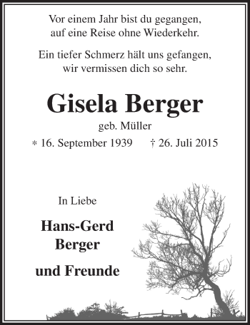 Anzeige von Gisela Berger von  Anzeigen Echo 