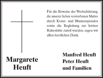 Anzeige von Margarete Heuft von Schlossbote/ Werbekurier