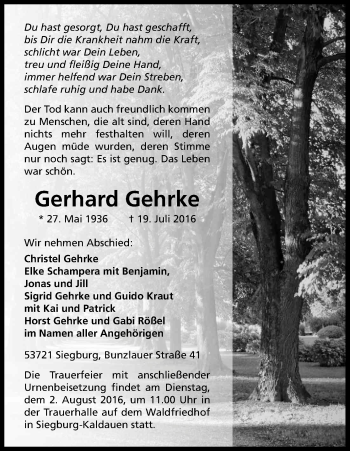 Anzeige von Gerhard Gehrke von Kölner Stadt-Anzeiger / Kölnische Rundschau / Express