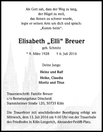 Anzeige von Elisabeth  Breuer von Kölner Stadt-Anzeiger / Kölnische Rundschau / Express