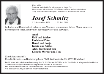 Anzeige von Josef Schmitz von  Schaufenster/Blickpunkt 