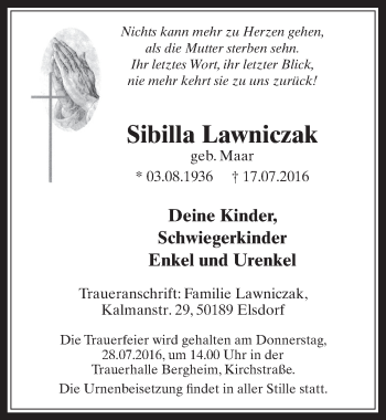 Anzeige von Sibilla Lawniczak von  Werbepost 
