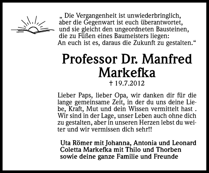  Traueranzeige für Manfred Markefka vom 16.07.2016 aus Kölner Stadt-Anzeiger / Kölnische Rundschau / Express