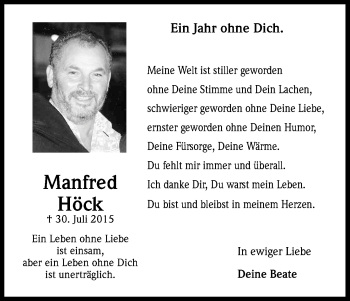 Anzeige von Manfred Höck von Kölner Stadt-Anzeiger / Kölnische Rundschau / Express