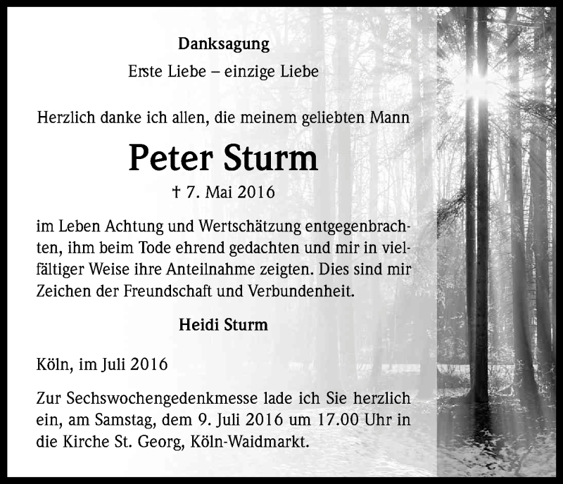  Traueranzeige für Peter Sturm vom 02.07.2016 aus Kölner Stadt-Anzeiger / Kölnische Rundschau / Express