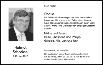 Anzeige von Helmut Schoddel von Kölner Stadt-Anzeiger / Kölnische Rundschau / Express
