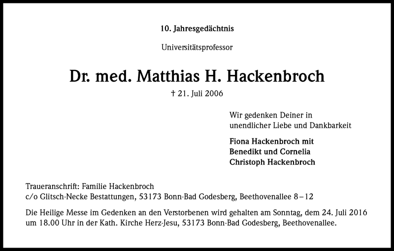  Traueranzeige für Matthias Hackenbroch vom 20.07.2016 aus Kölner Stadt-Anzeiger / Kölnische Rundschau / Express