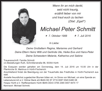 Anzeige von Michael Peter Schmitt von  Wochenende 