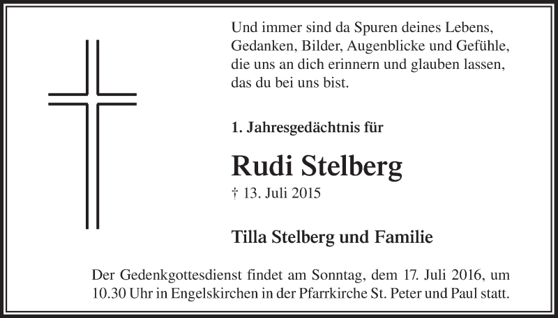  Traueranzeige für Rudi Stelberg vom 13.07.2016 aus  Anzeigen Echo 