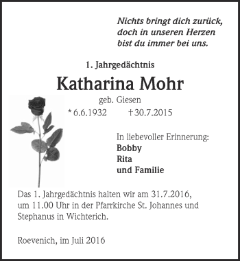 Anzeige von Katharina Mohr von  Blickpunkt Euskirchen 