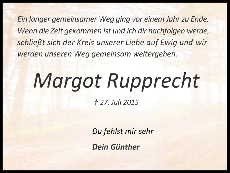  Traueranzeige für Margot Rupprecht vom 30.07.2016 aus Kölner Stadt-Anzeiger / Kölnische Rundschau / Express