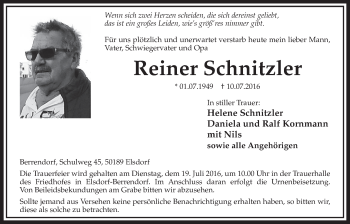 Anzeige von Reiner Schnitzler von  Sonntags-Post 