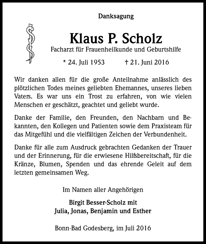  Traueranzeige für Klaus Scholz vom 23.07.2016 aus Kölner Stadt-Anzeiger / Kölnische Rundschau / Express