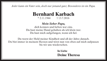 Anzeige von Bernhard Karbach von  Werbepost 