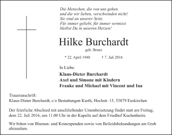 Anzeige von Hilke Burchardt von  Blickpunkt Euskirchen 