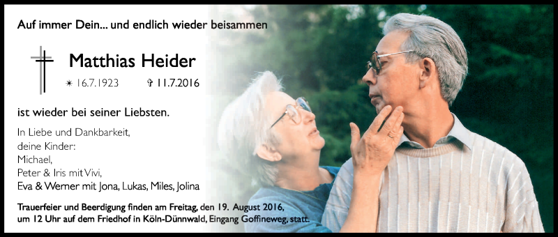  Traueranzeige für Matthias Heider vom 16.07.2016 aus Kölner Stadt-Anzeiger / Kölnische Rundschau / Express
