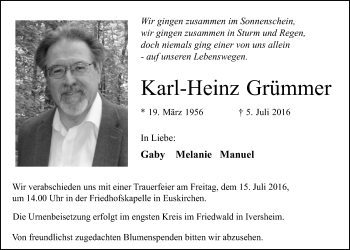 Anzeige von Karl-Heinz Grümmer von  Blickpunkt Euskirchen 