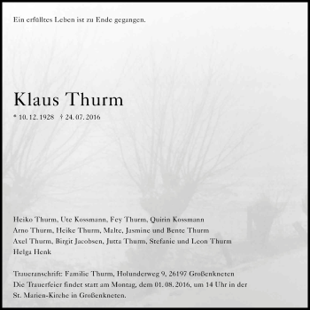 Anzeige von Klaus Thurm von Kölner Stadt-Anzeiger / Kölnische Rundschau / Express
