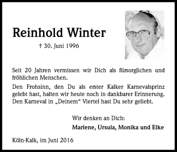 Anzeige von Reinhold Winter von Kölner Stadt-Anzeiger / Kölnische Rundschau / Express