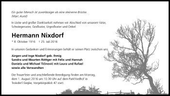 Anzeige von Hermann Nixdorf von Kölner Stadt-Anzeiger / Kölnische Rundschau / Express