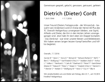 Anzeige von Dietrich  Cordt von Kölner Stadt-Anzeiger / Kölnische Rundschau / Express