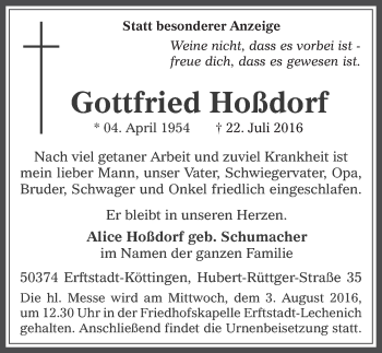 Anzeige von Gottfried Hoßdorf von  Werbepost 