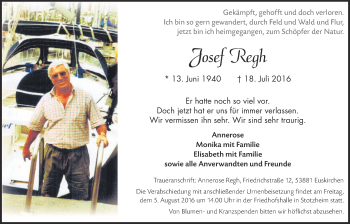 Anzeige von Josef Regh von  Blickpunkt Euskirchen 