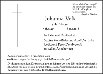Anzeige von Johanna Volk von  Schlossbote/Werbekurier 