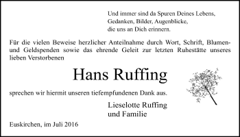 Anzeige von Hans Ruffing von  Blickpunkt Euskirchen 